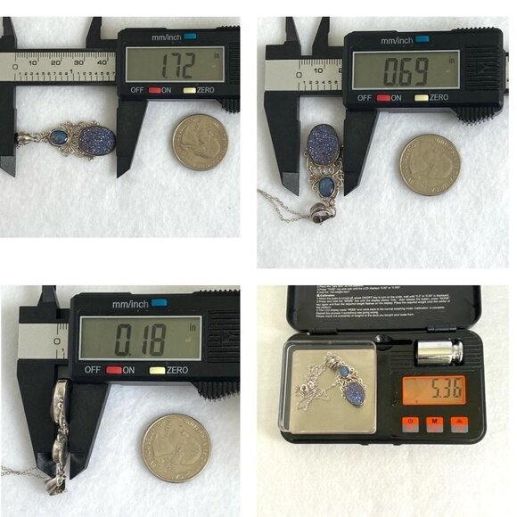 Sterling Silver 925 Oval Opal Titanium Druzy Scrollwork Pendant Necklace 18" - Picture 10 of 16